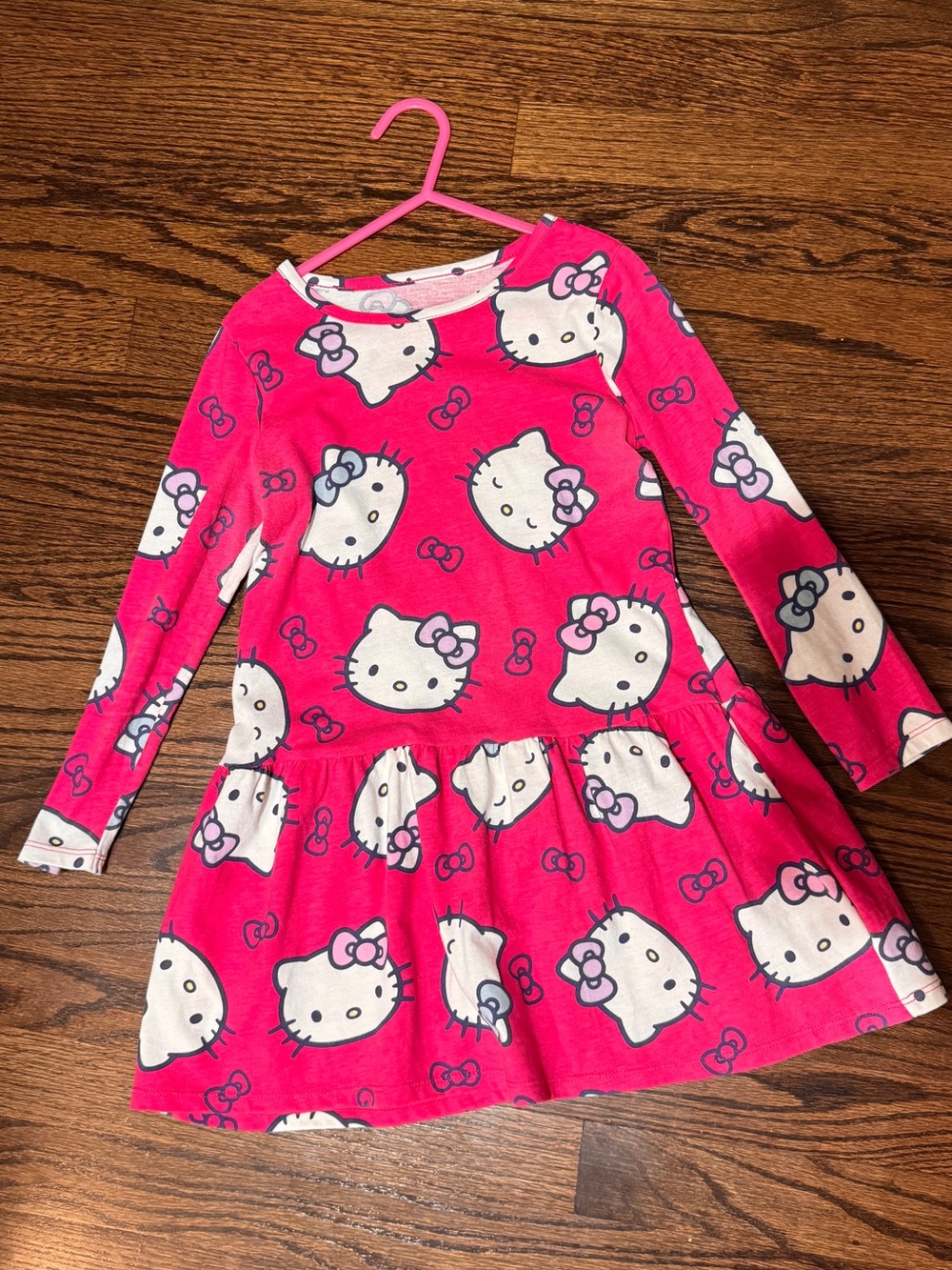 Hello Kitty Hot Pink Long Sleeve Tiered Character Dress